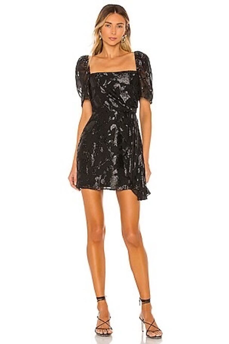 HOUSE OF HARLOW 1960 x REVOLVE Puff Sleeve Square Neck Metallic Mini Dress Small